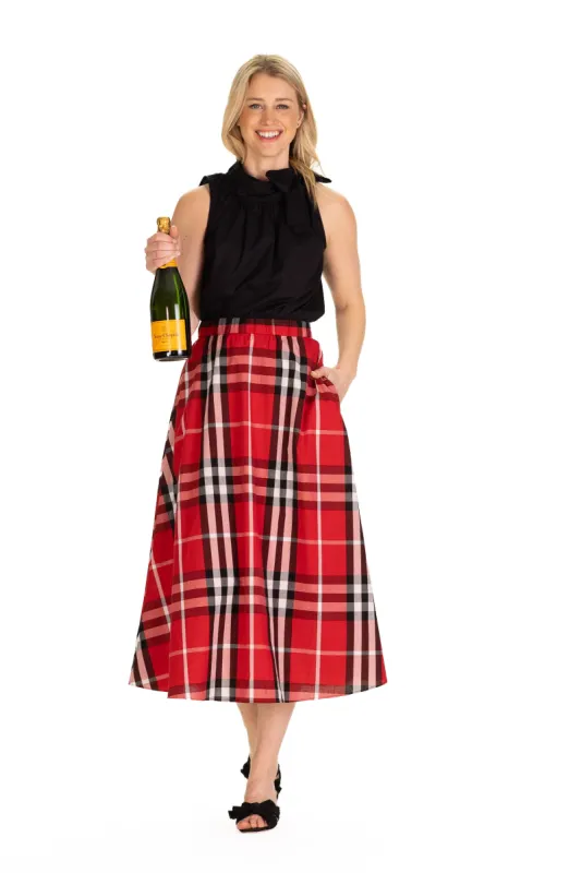 Mira Midi Skirt in Red Plaid sold by Duffield Lane