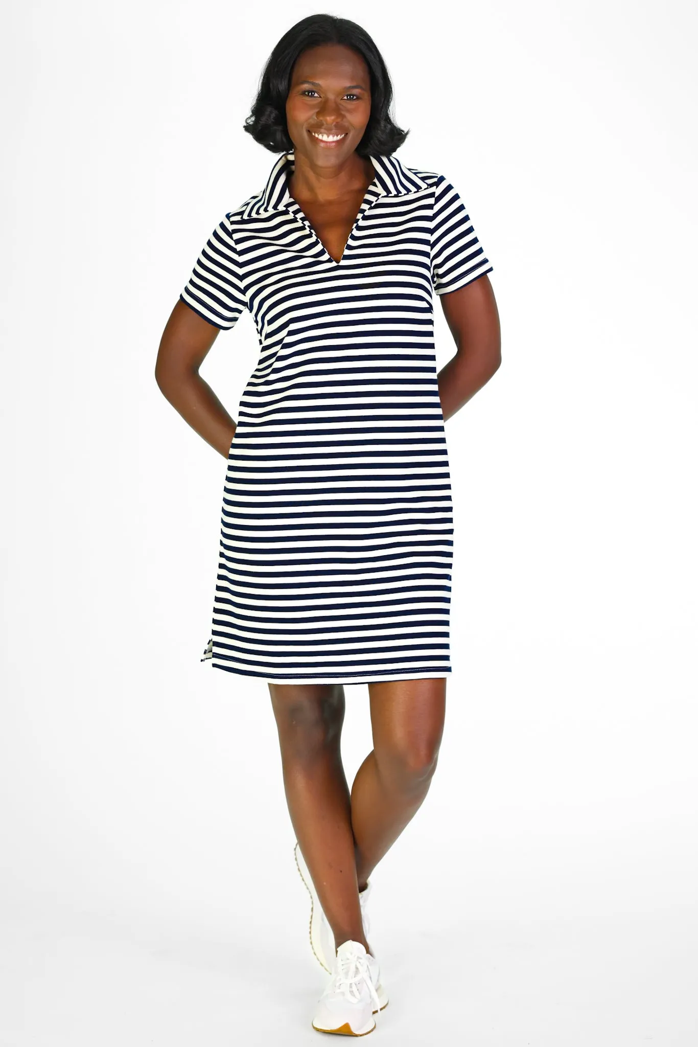 French Terry Asher Dress in Navy and White Stripe sold by Duffield Lane product image thumbnail 3