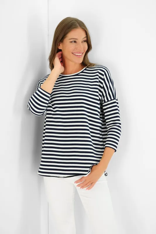 Cassie Top in Navy and White Stripe sold by Duffield Lane