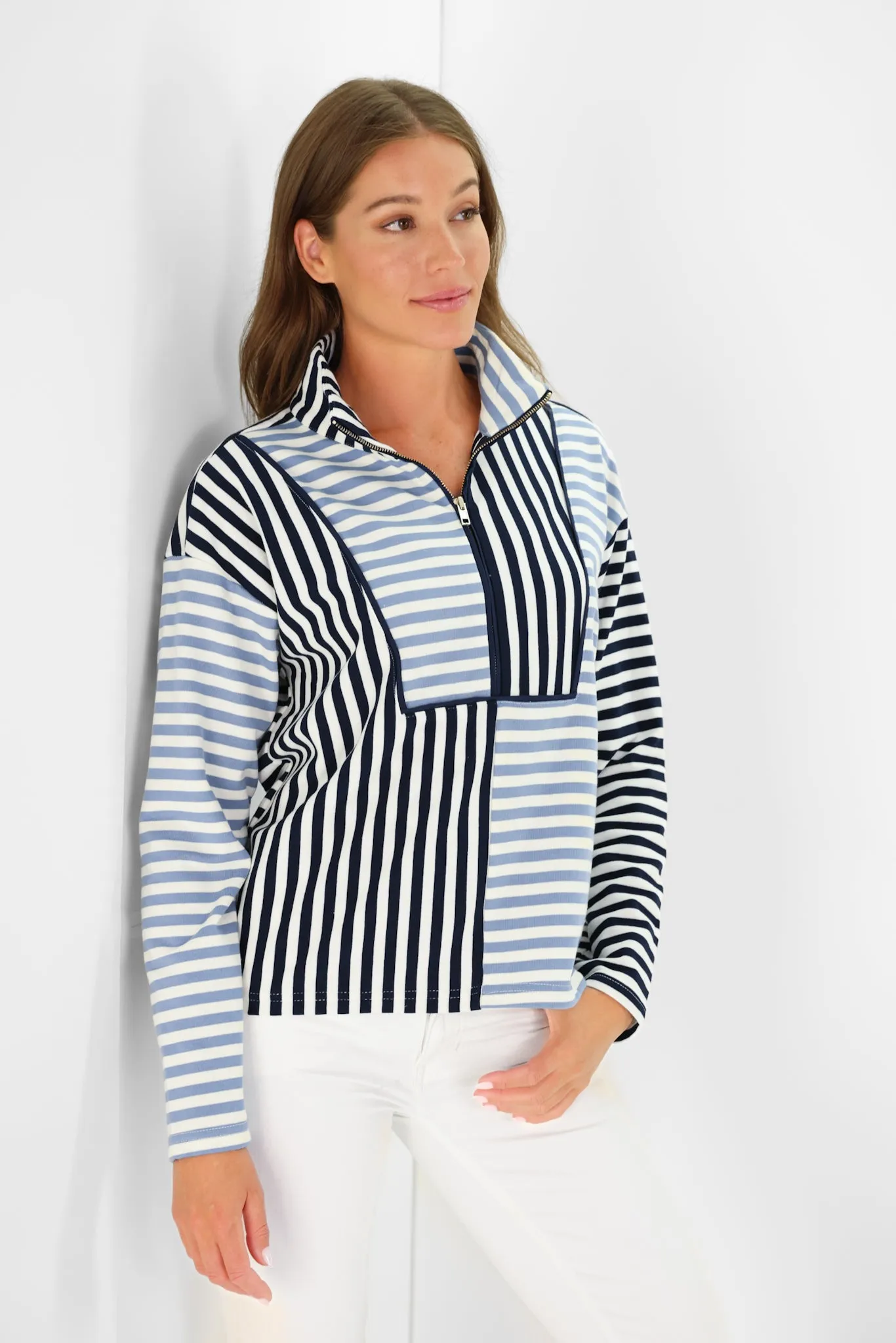 Kathryn Quarter Zip in Navy and Blue Stripe Mix sold by Duffield Lane product image thumbnail 2
