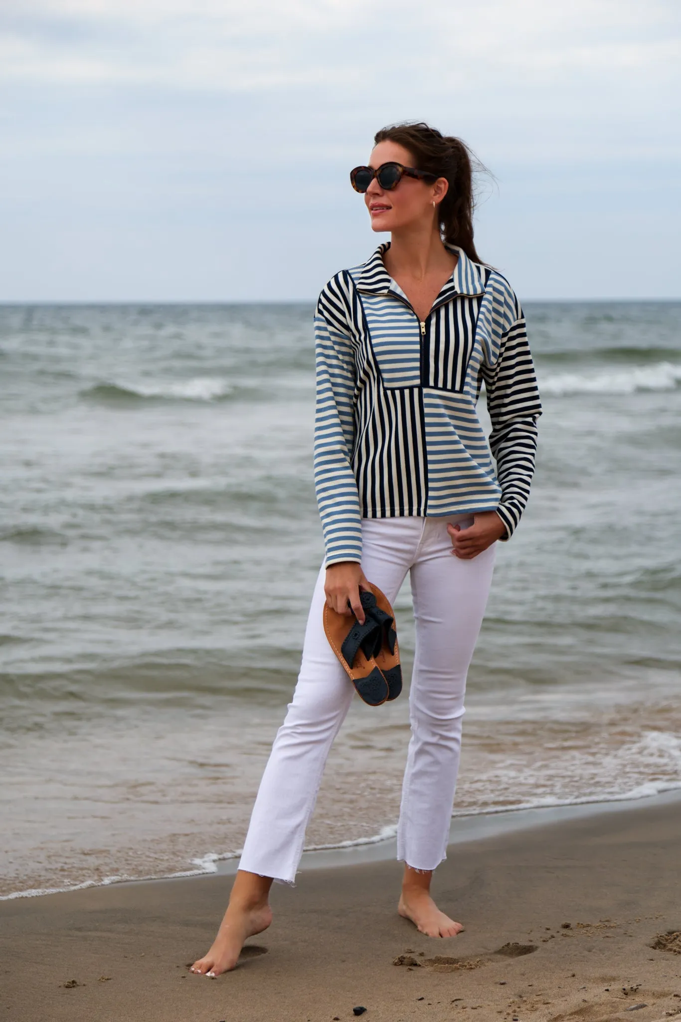 Kathryn Quarter Zip in Navy and Blue Stripe Mix sold by Duffield Lane product image thumbnail 3