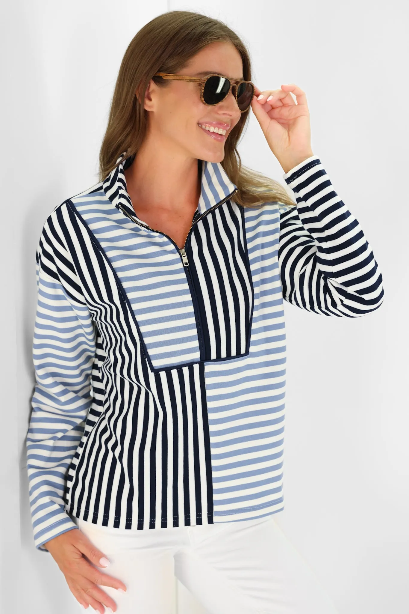 Kathryn Quarter Zip in Navy and Blue Stripe Mix sold by Duffield Lane product image thumbnail 4