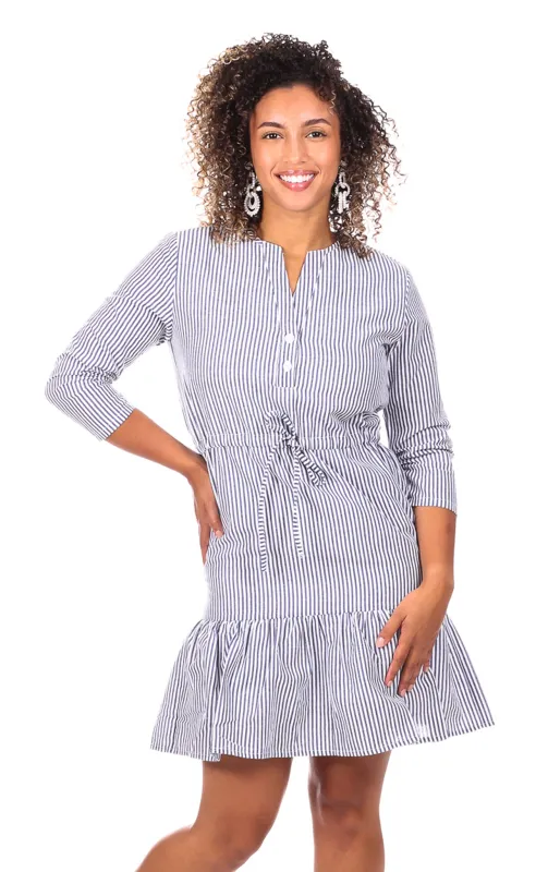 Shannon Dress in Navy Seersucker sold by Duffield Lane