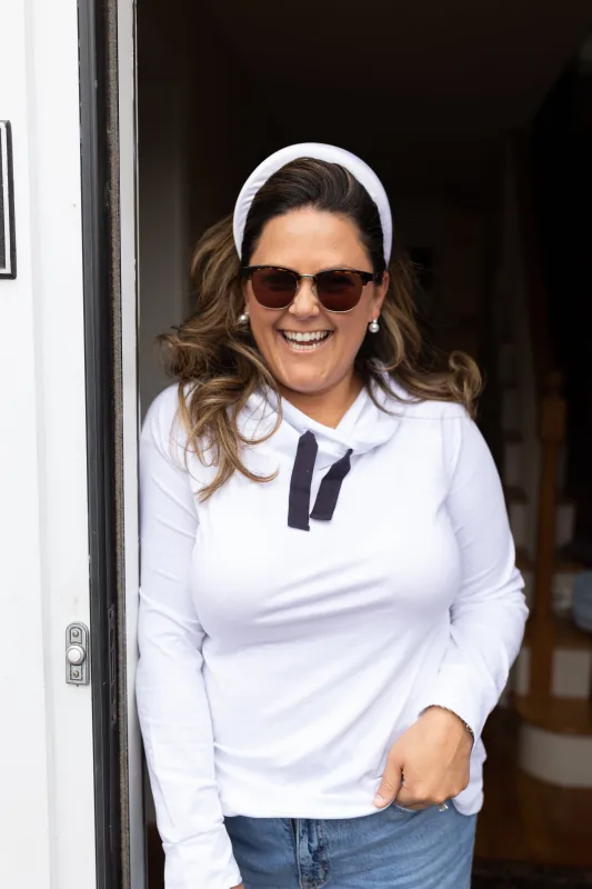 The Finley Funnel Neck in White sold by Duffield Lane