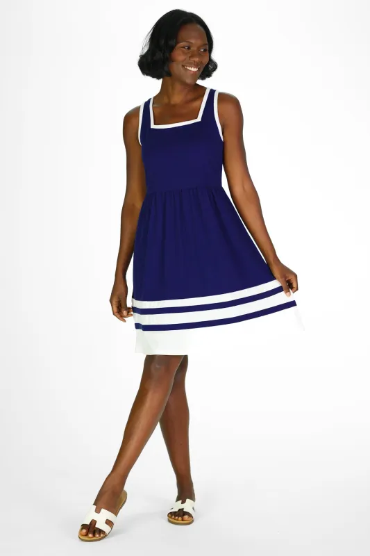 Cheyenne Dress in Royal Navy and White sold by Duffield Lane