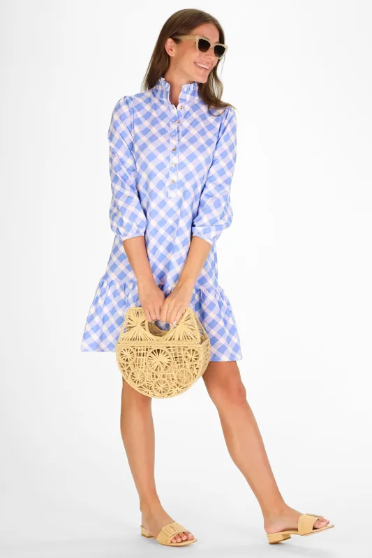 Adara Dress in Blue Bell Wavy Gingham sold by Duffield Lane