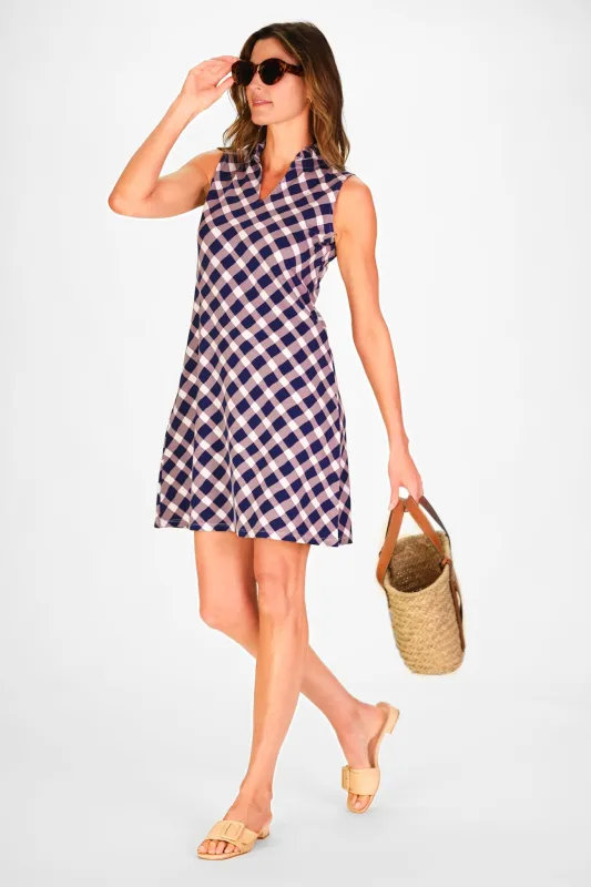 Poppy Dress in Navy Wavy Gingham sold by Duffield Lane
