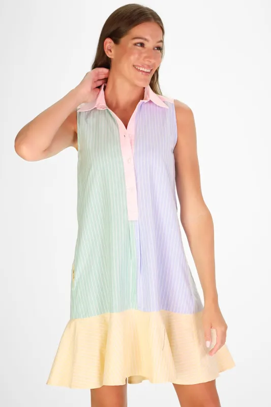 Sleeveless Iris Dress in Oxford Stripe Mix sold by Duffield Lane