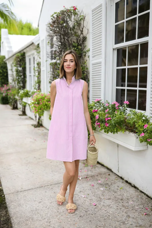 Jan Dress in Pink Seersucker made by Duffield Lane