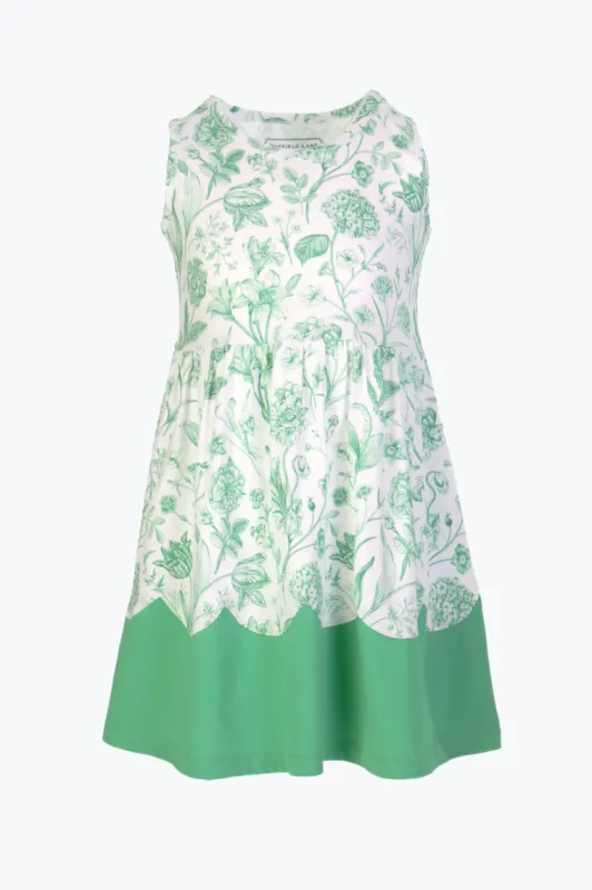 Girls Albany Dress in Green Botanical Toile sold by Duffield Lane