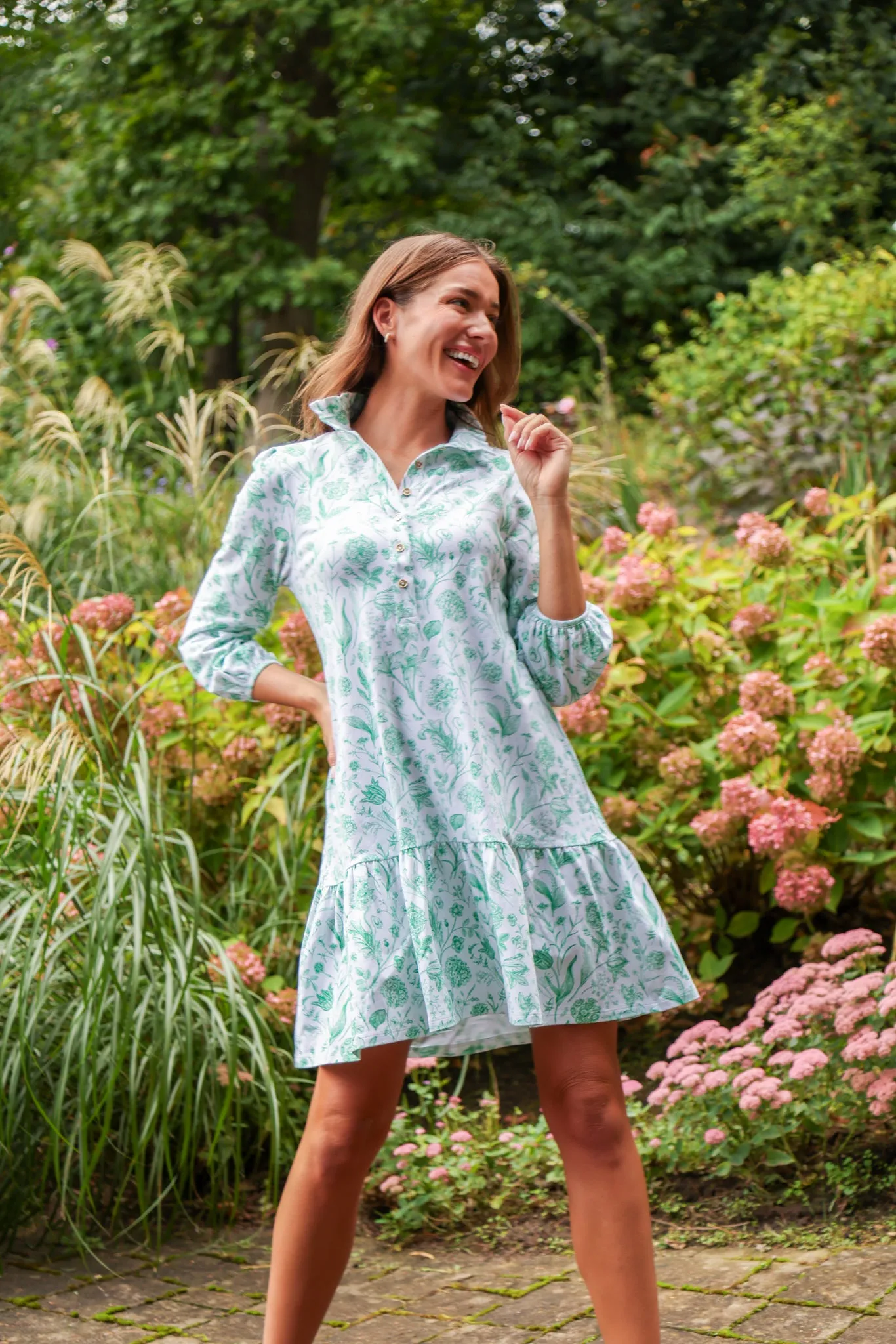 Adara Dress in Green Botanical Toile sold by Duffield Lane product image thumbnail 5