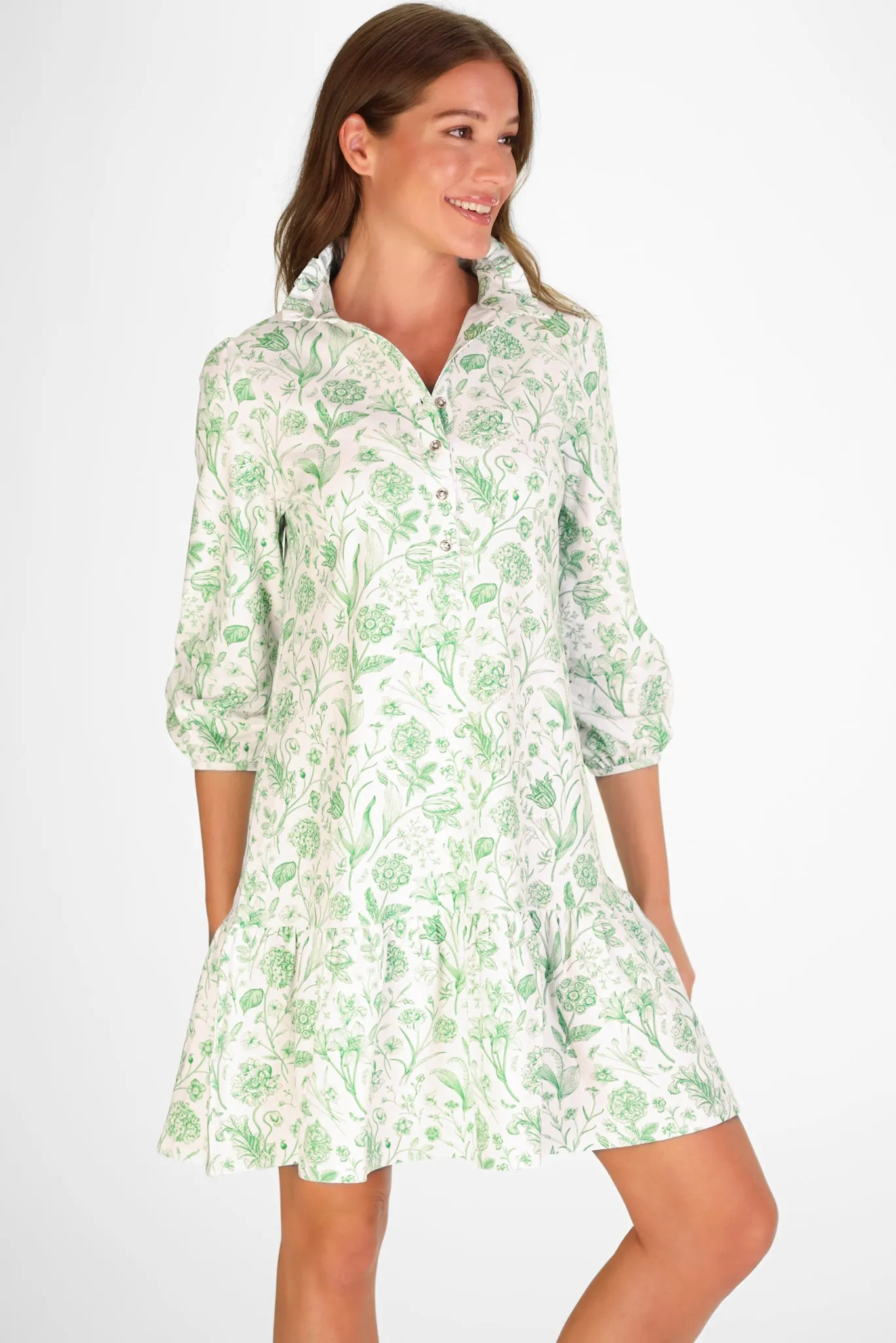 Adara Dress in Green Botanical Toile sold by Duffield Lane product image thumbnail 3