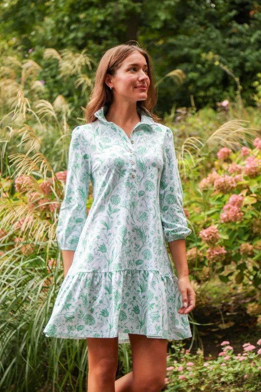 Adara Dress in Green Botanical Toile sold by Duffield Lane