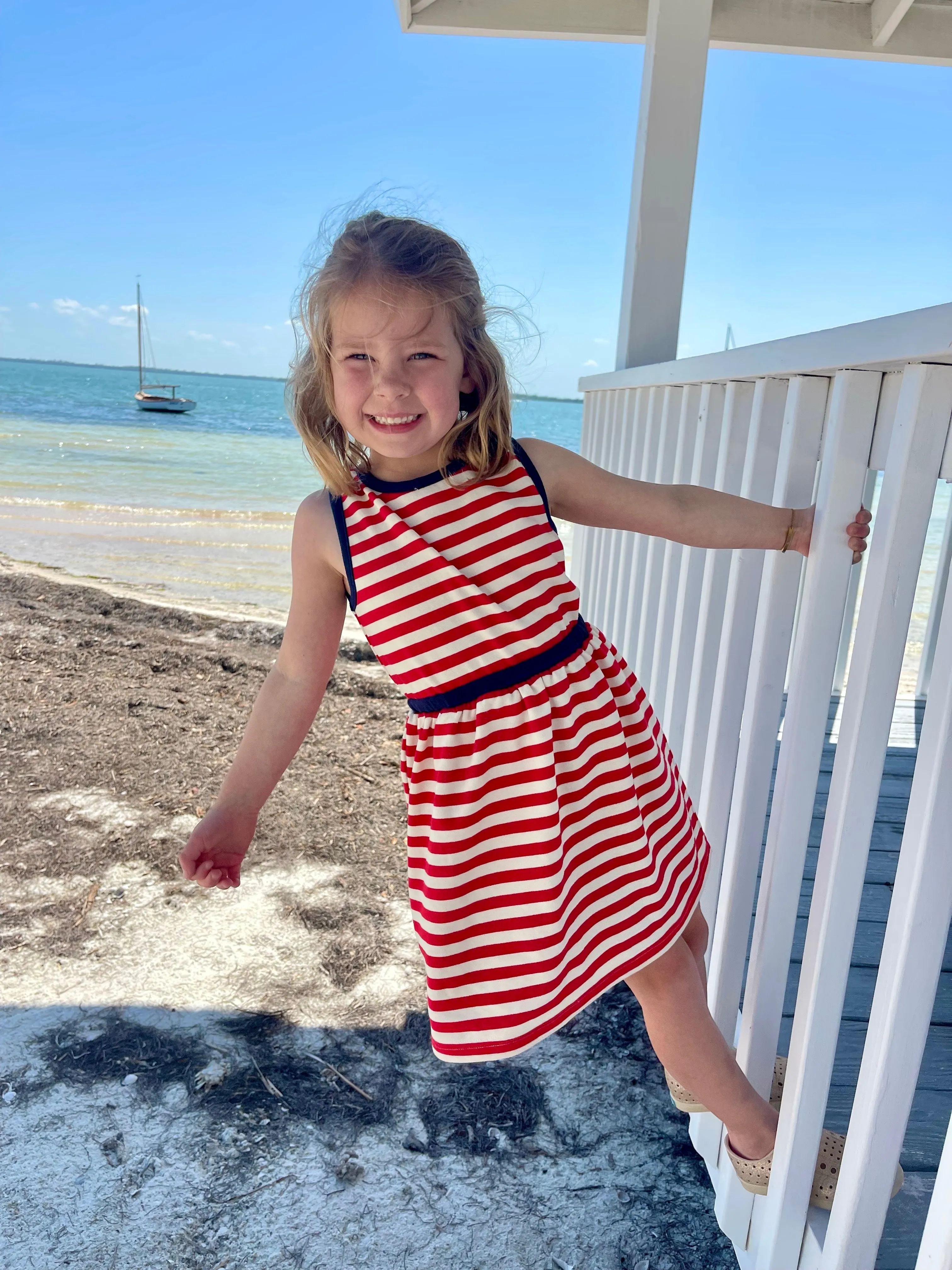 Girls Lennie Dress in Red & White French Terry Stripe sold by Duffield Lane