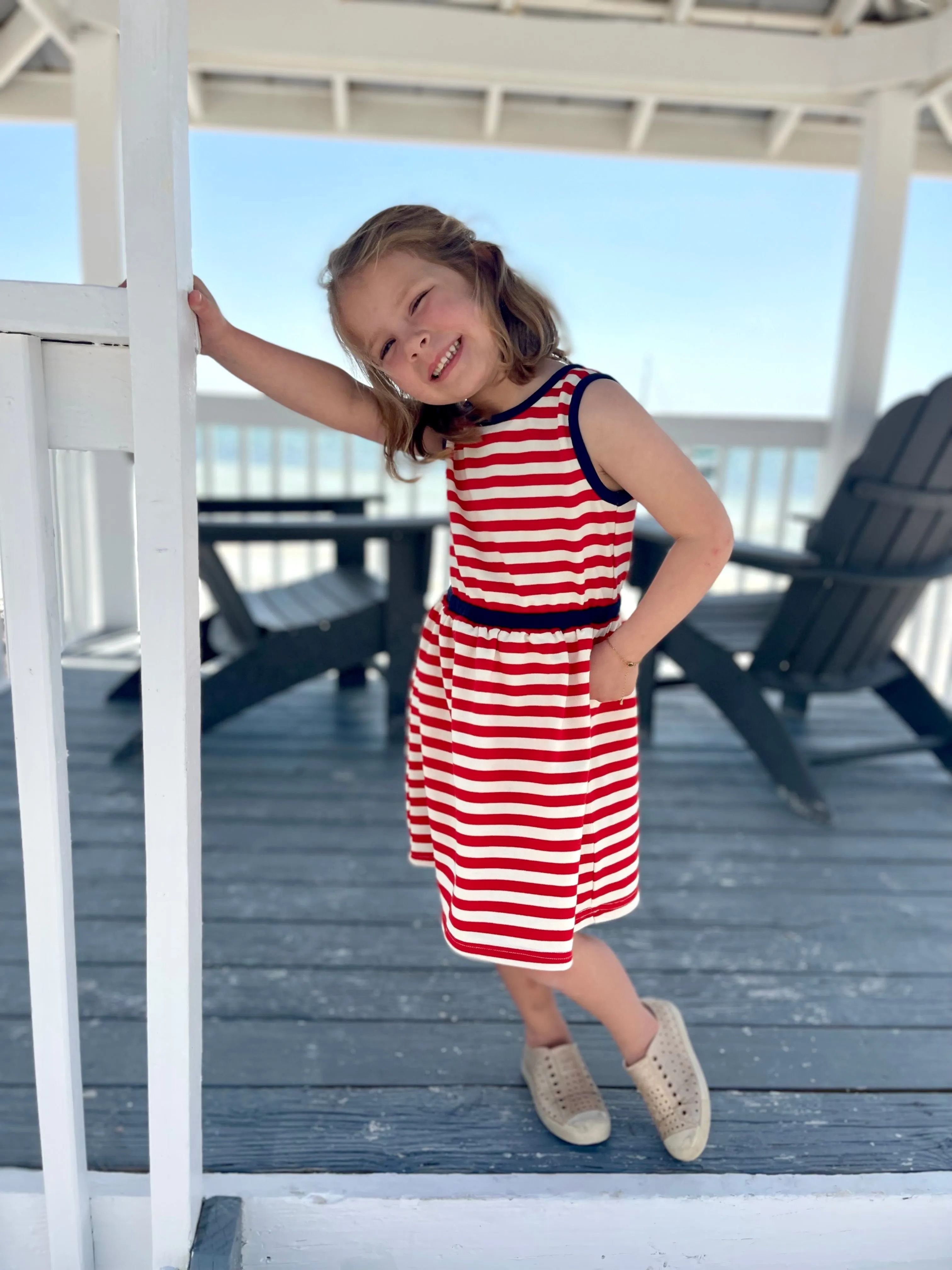 Girls Lennie Dress in Red & White French Terry Stripe sold by Duffield Lane product image thumbnail 2