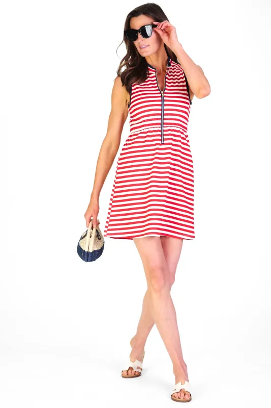 Lennie Dress in Horizontal Red & White French Terry Stripe sold by Duffield Lane