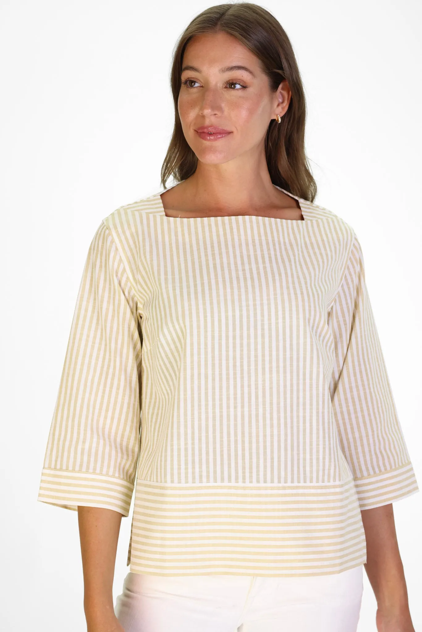 Tilda Top in Tan Stripe sold by Duffield Lane