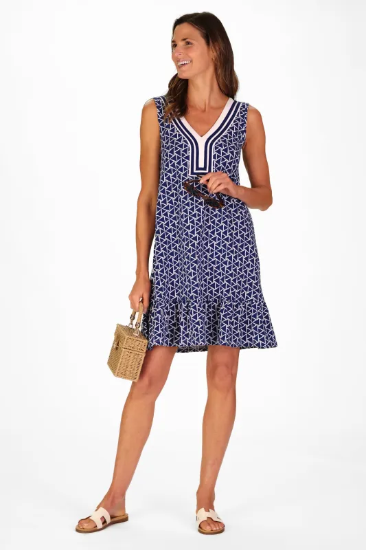 Daisy Dress in Navy Flags sold by Duffield Lane