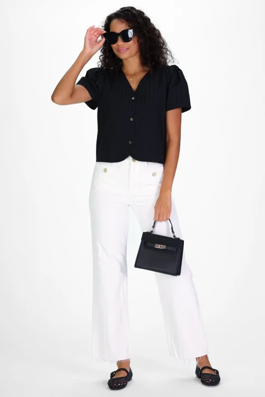 Arabella Top in Black Shadow Stripe sold by Duffield Lane