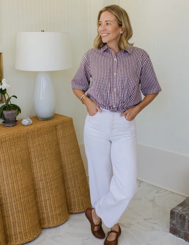 Livvy Top in Brown Gingham sold by Duffield Lane