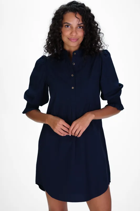 Percy Popover Dress in Navy sold by Duffield Lane