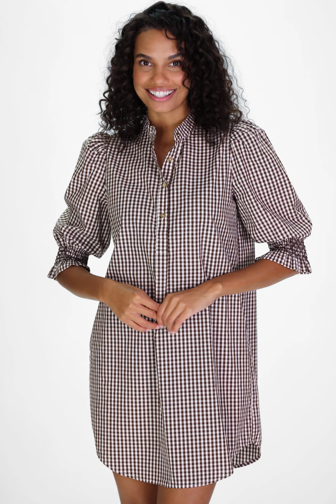 Percy Popover Dress in Brown Gingham sold by Duffield Lane product image thumbnail 2