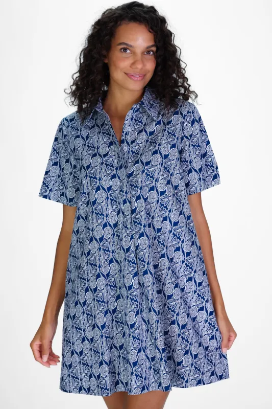 Enid Dress in Ornate Navy sold by Duffield Lane