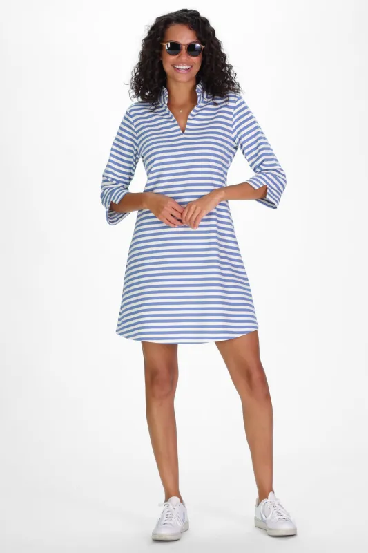 French Terry Lillian Dress in Light Blue Stripe sold by Duffield Lane
