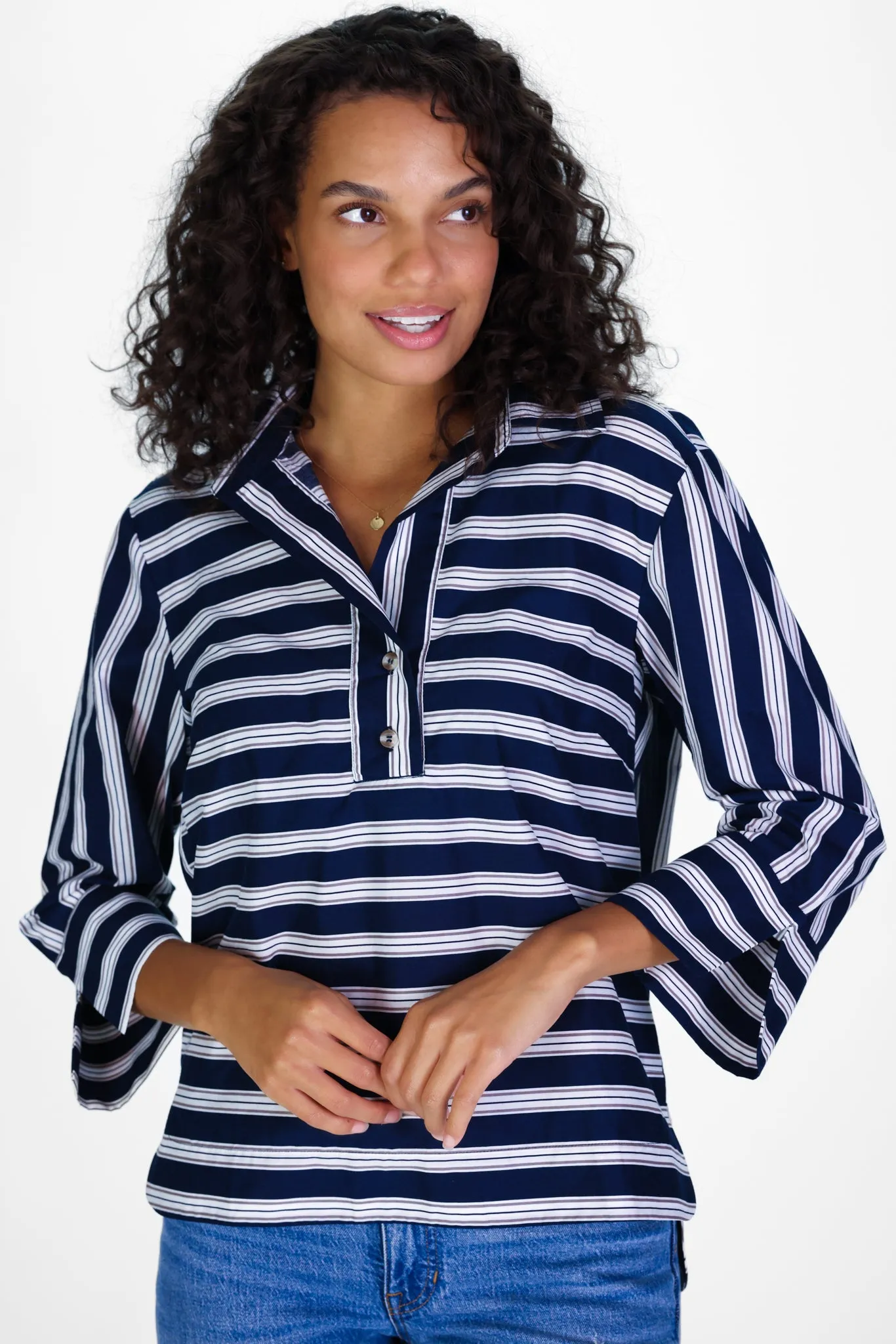 Toni Top in Bold Navy & Tan Stripe sold by Duffield Lane product image thumbnail 4