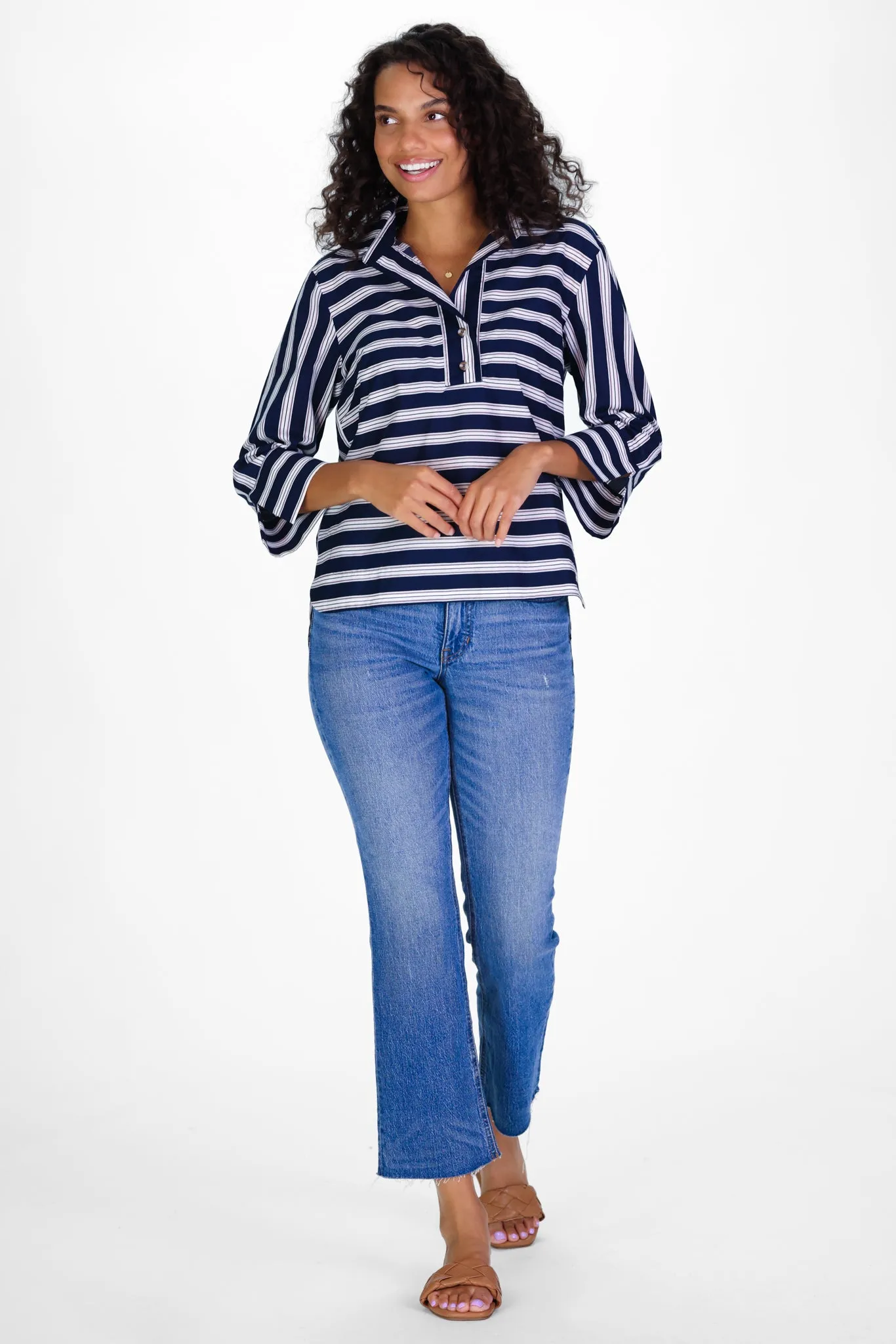 Toni Top in Bold Navy & Tan Stripe sold by Duffield Lane product image thumbnail 2