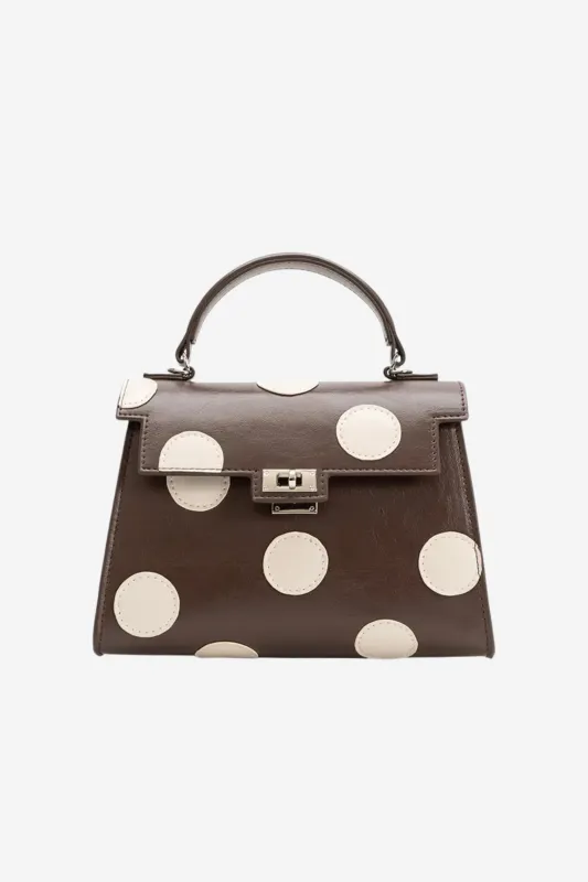 Maisel Vegan Polka Dot Top Handle Bag in Chocolate sold by Duffield Lane