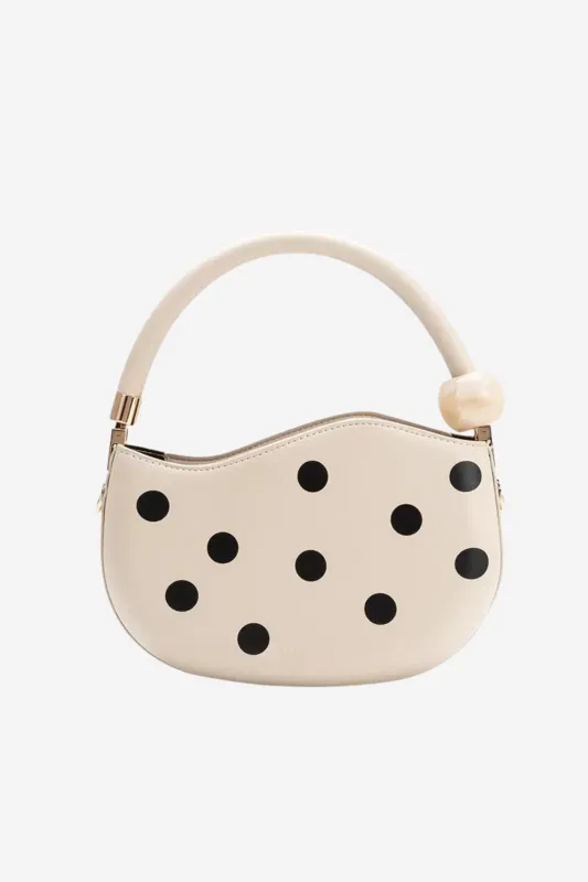 Jennie Vegan Polka Dot Top Handle Bag in Cream sold by Duffield Lane