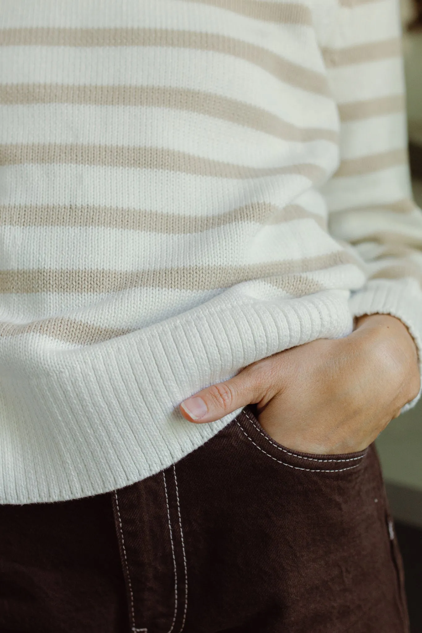 Ivory and Tan Stripe Cotton Hartwell Sweater sold by Duffield Lane product image thumbnail 2