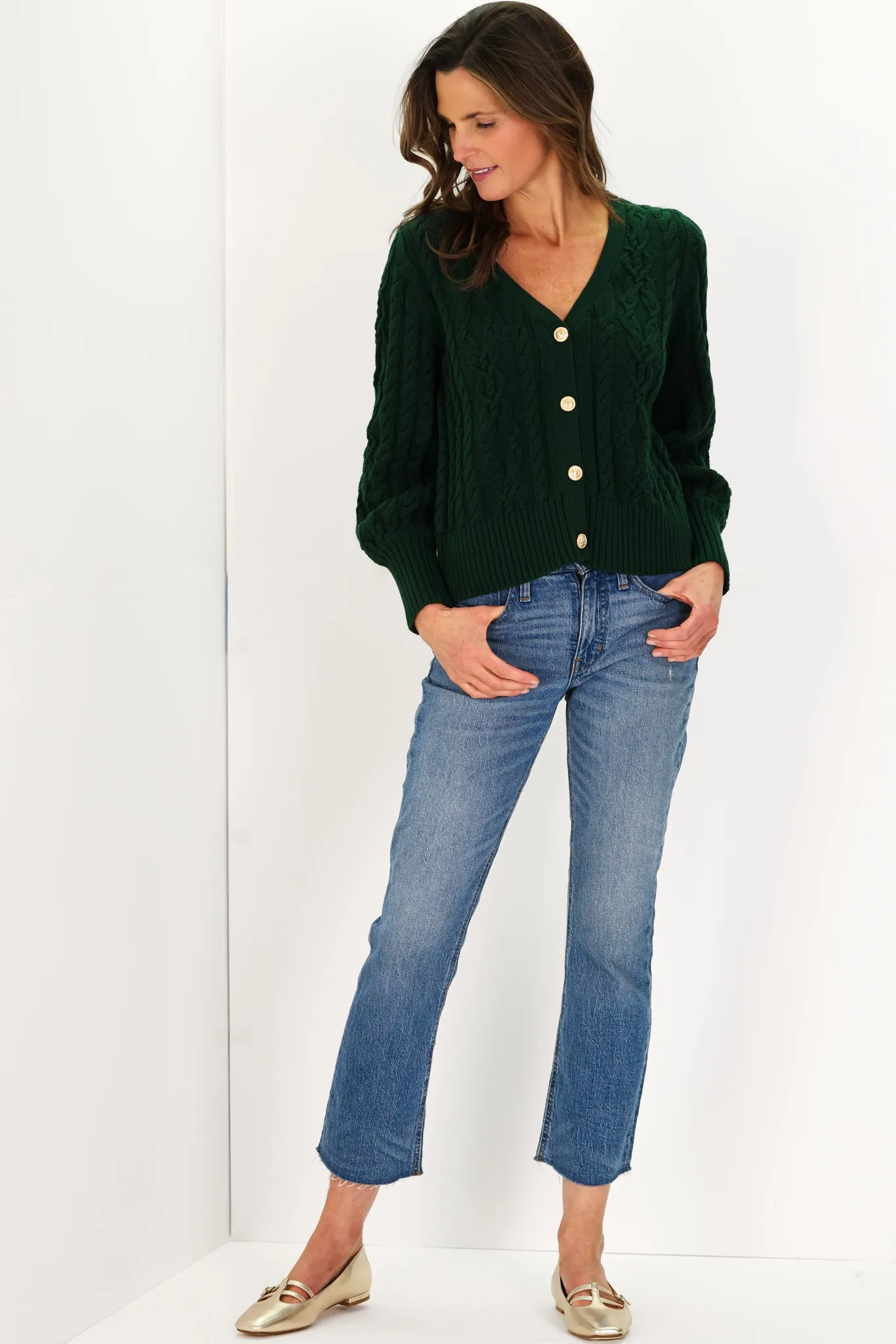 Forest Cotton Chloe Cable Knit Cardigan sold by Duffield Lane product image thumbnail 2