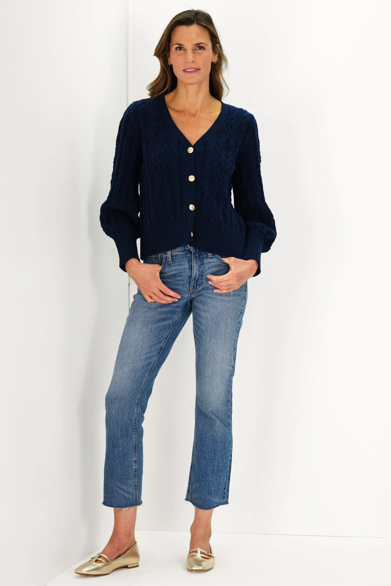 Navy Cotton Chloe Cable Knit Cardigan sold by Duffield Lane product image thumbnail 2