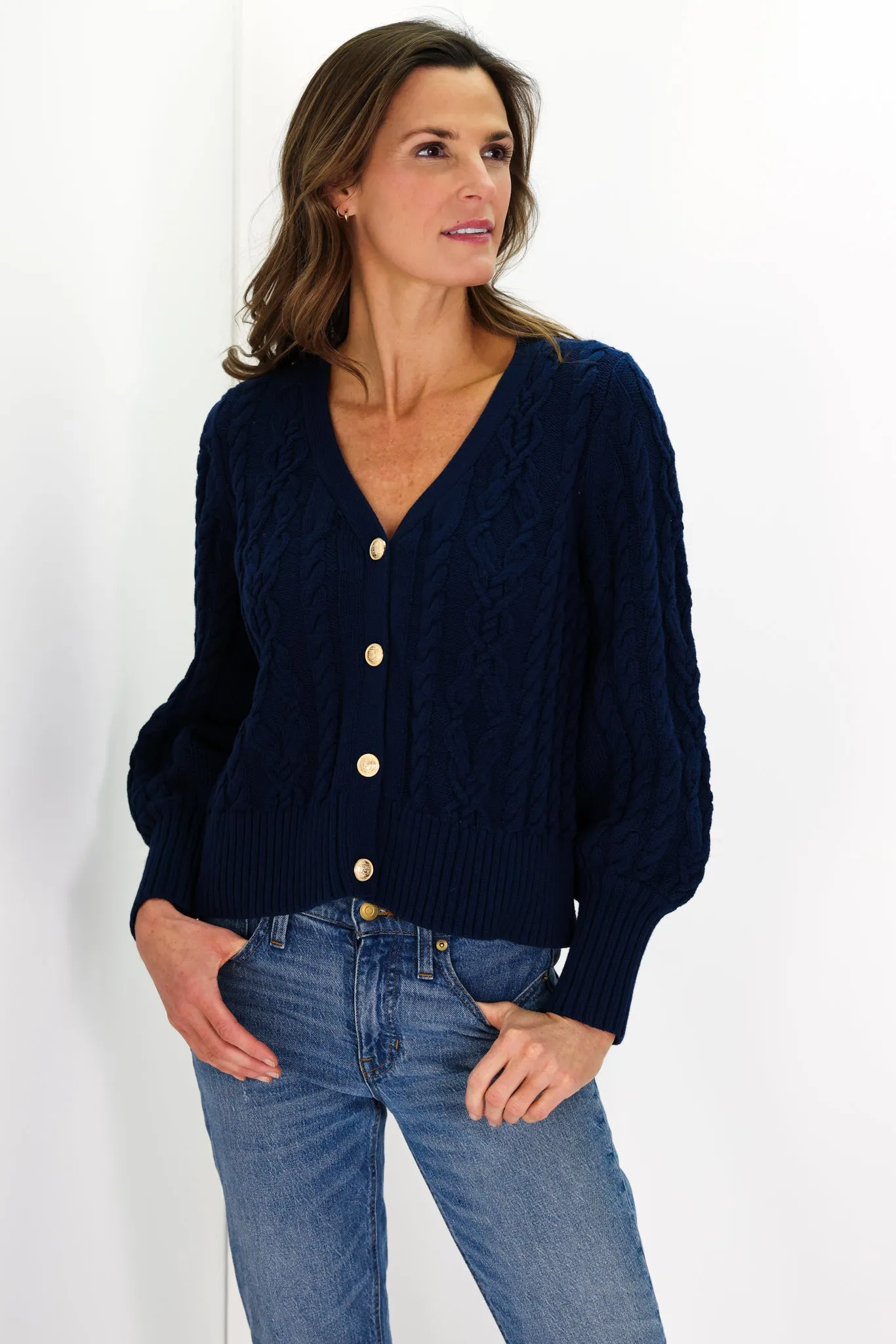 Navy Cotton Chloe Cable Knit Cardigan sold by Duffield Lane product image thumbnail 3