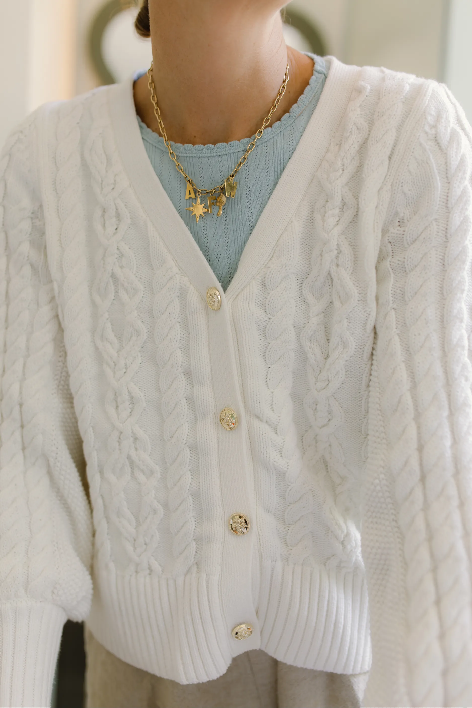 Ivory Cotton Chloe Cable Knit Cardigan sold by Duffield Lane product image thumbnail 4
