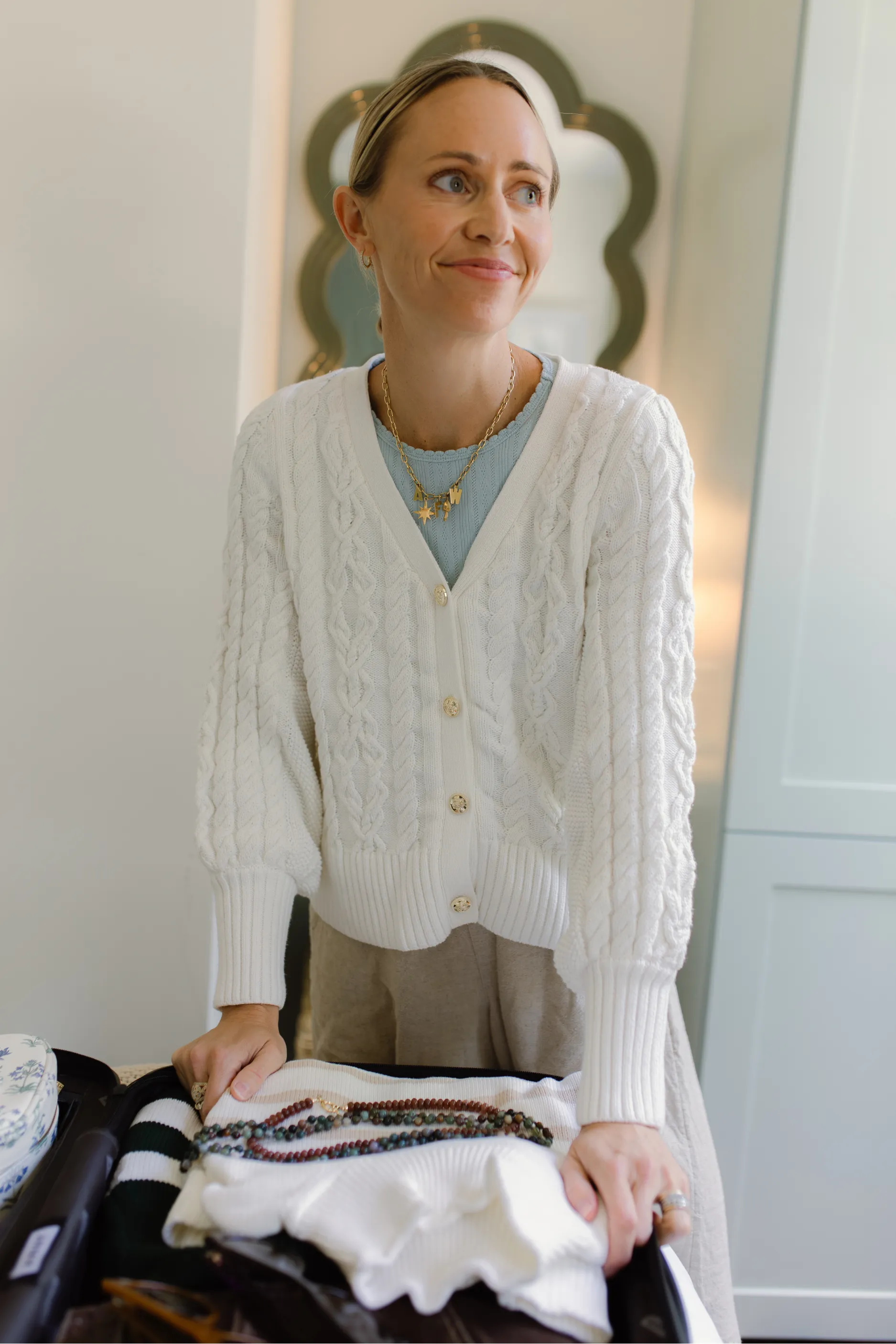 Ivory Cotton Chloe Cable Knit Cardigan sold by Duffield Lane product image thumbnail 5