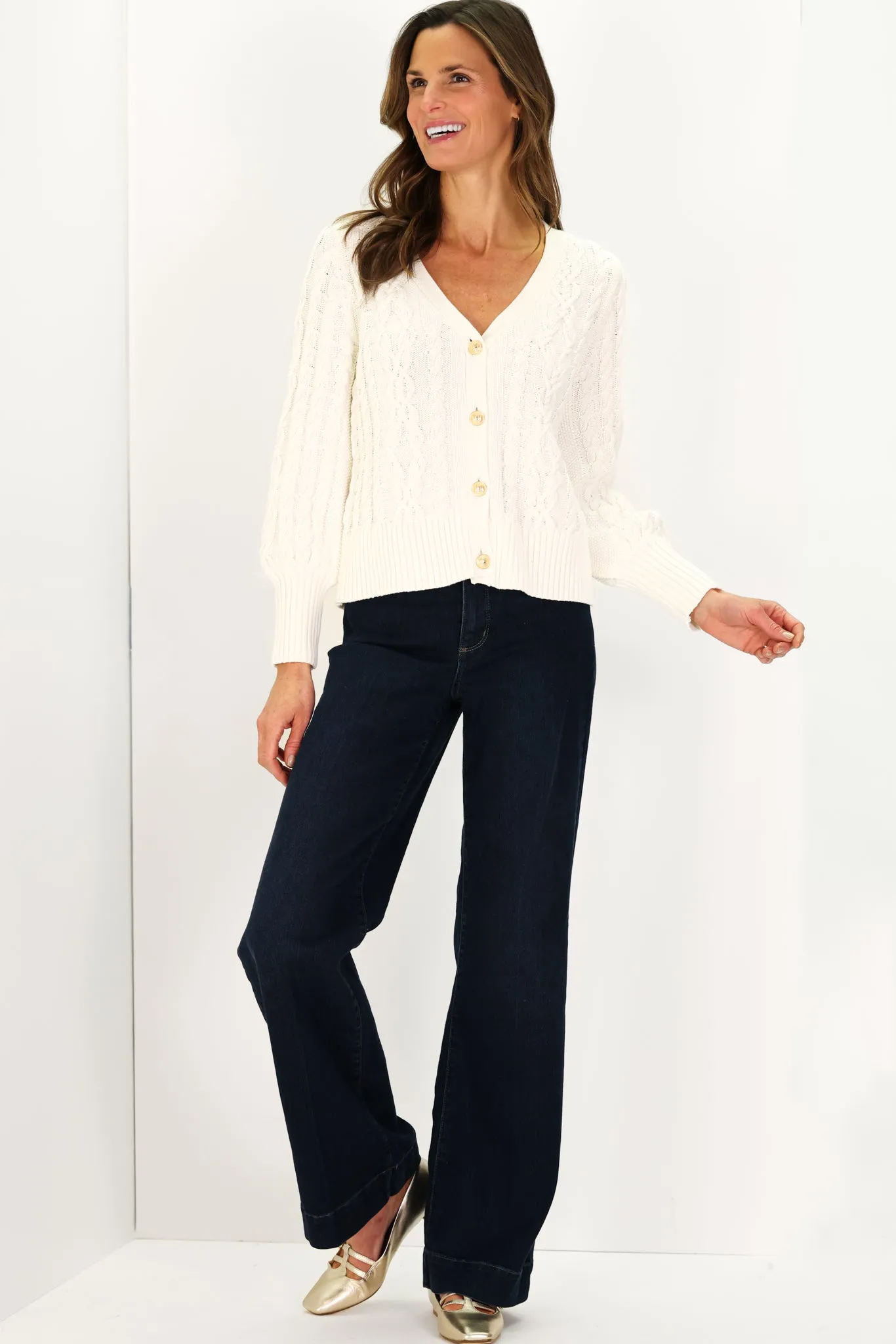Ivory Cotton Chloe Cable Knit Cardigan sold by Duffield Lane product image thumbnail 3