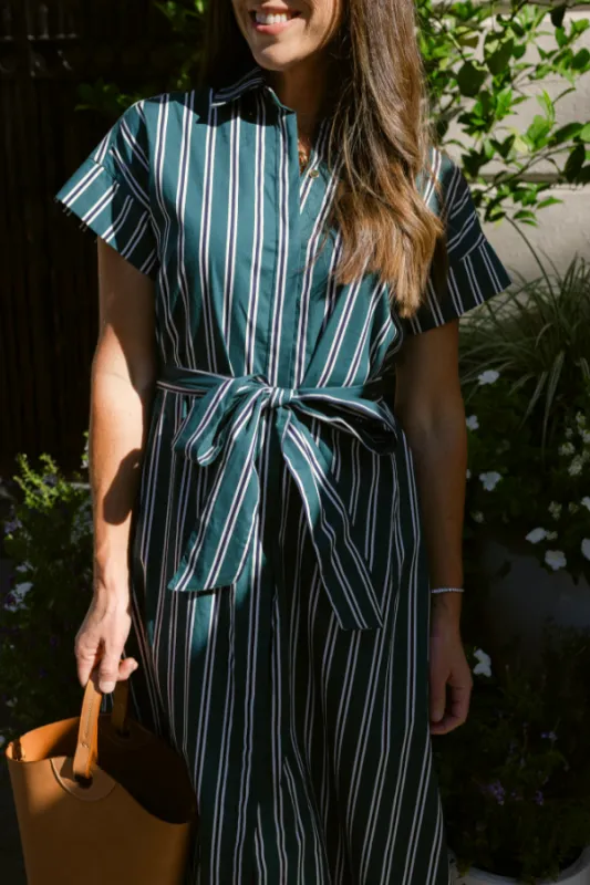Callahan Dress in Forest Stripe sold by Duffield Lane