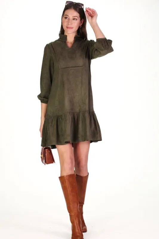 Suede Katie Dress in Forest sold by Duffield Lane