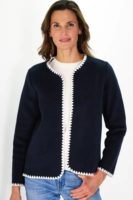 Jenny Jacket in Navy Brushed Wool sold by Duffield Lane