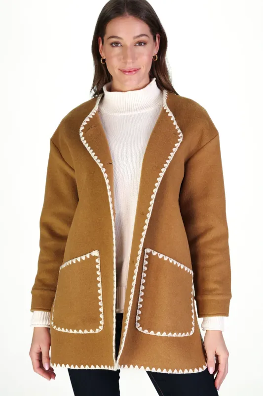 Kenna Coat in Camel Brushed Wool sold by Duffield Lane