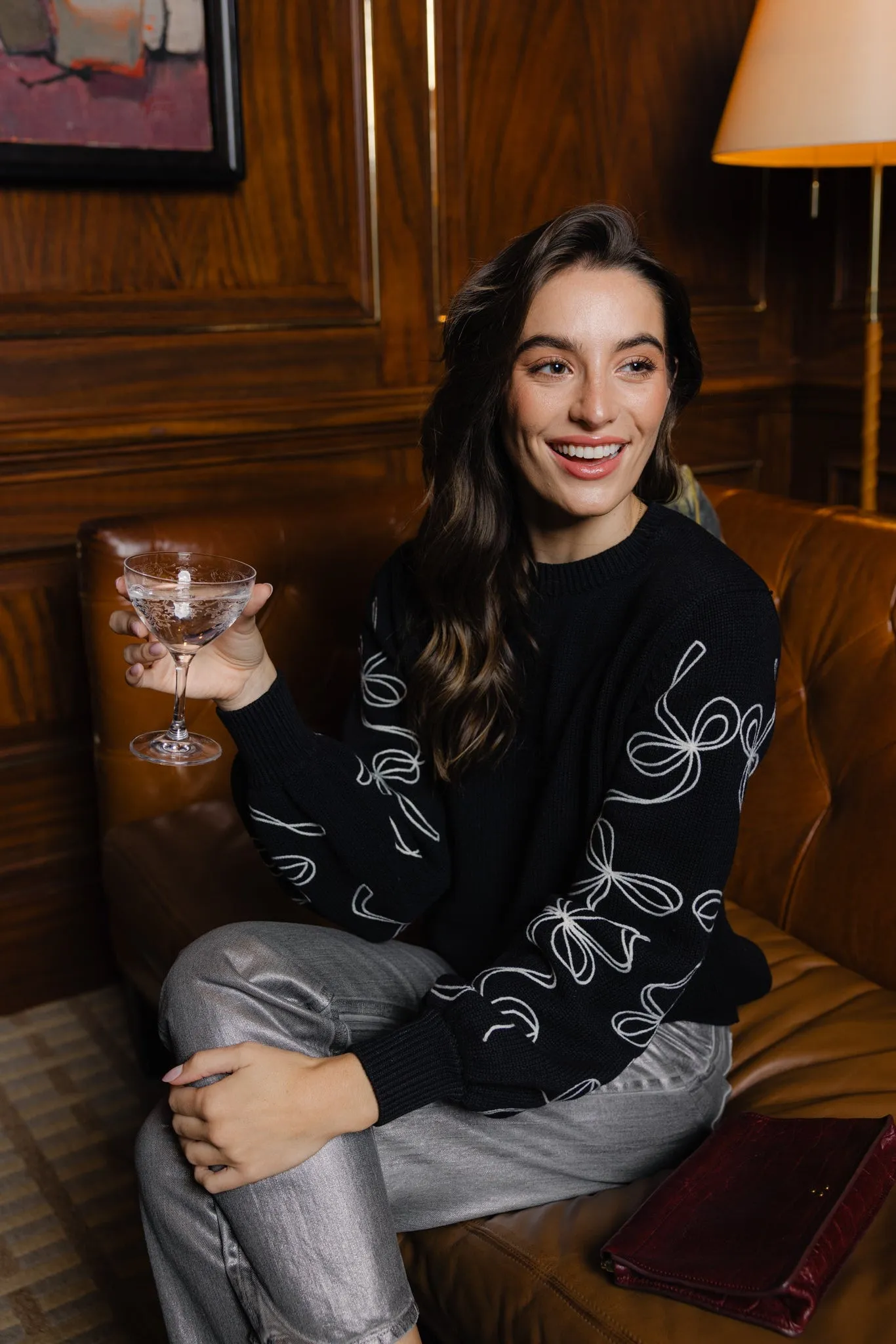 Bow Sleeve Crew Neck Sweater in Black sold by Duffield Lane product image thumbnail 2