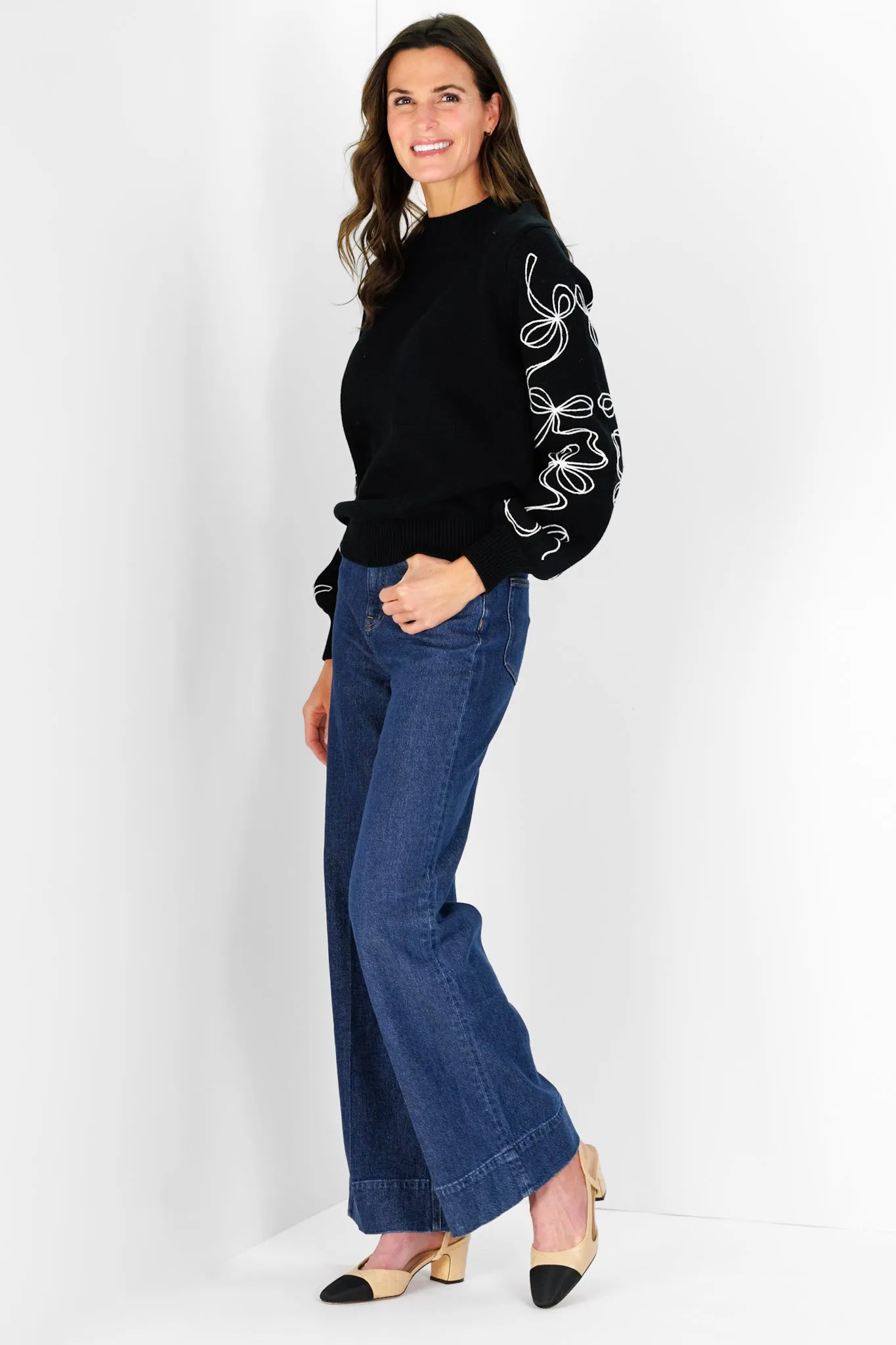 Bow Sleeve Crew Neck Sweater in Black sold by Duffield Lane product image thumbnail 4