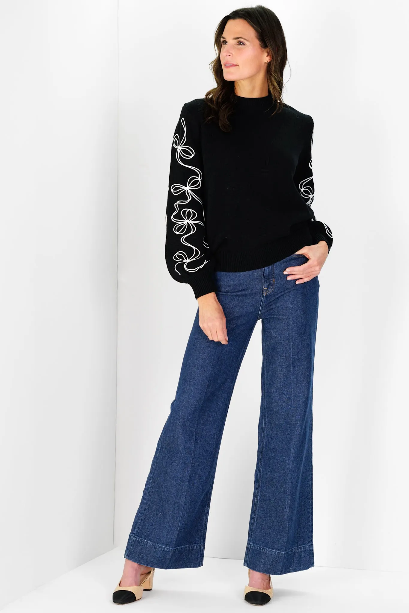 Bow Sleeve Crew Neck Sweater in Black sold by Duffield Lane product image thumbnail 5