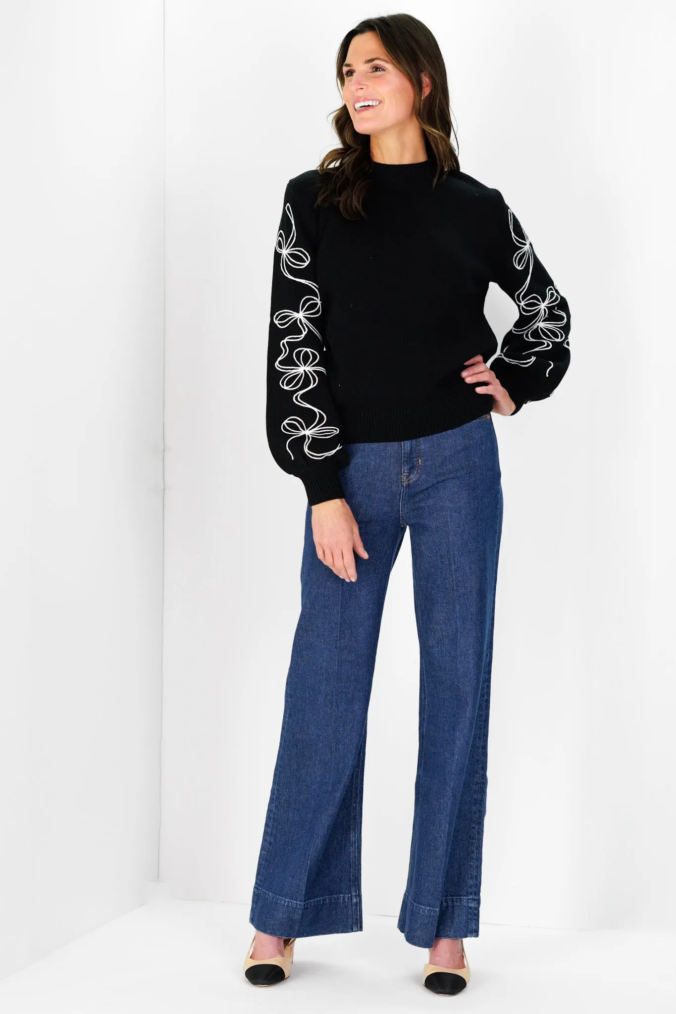 Bow Sleeve Crew Neck Sweater in Black sold by Duffield Lane product image thumbnail 3