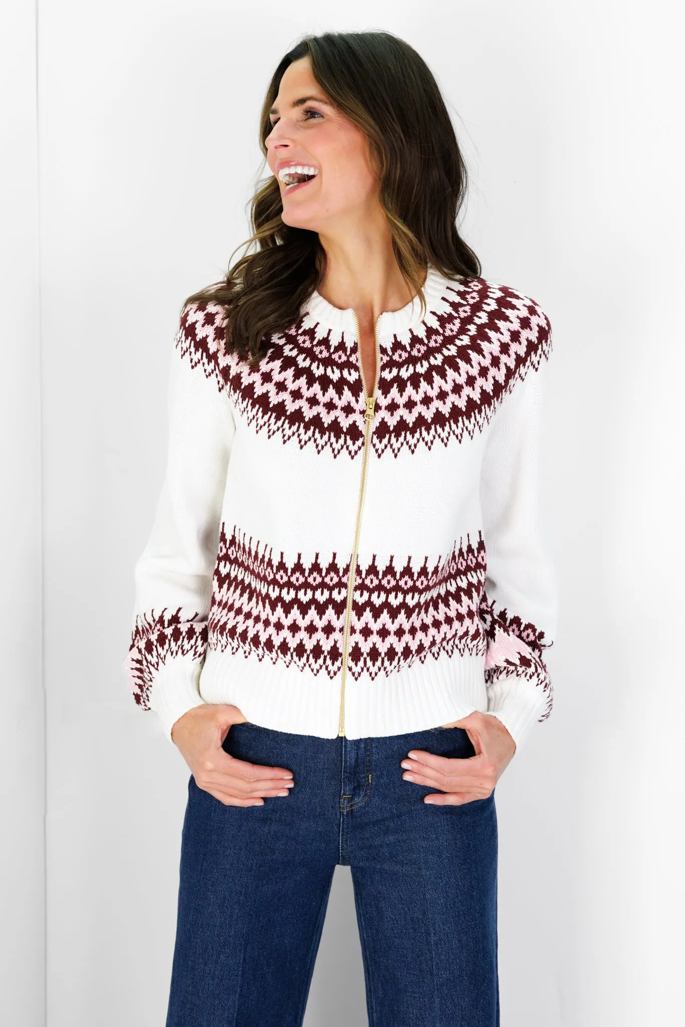 Fair Isle Zip Up Cardigan in Ivory sold by Duffield Lane product image thumbnail 5