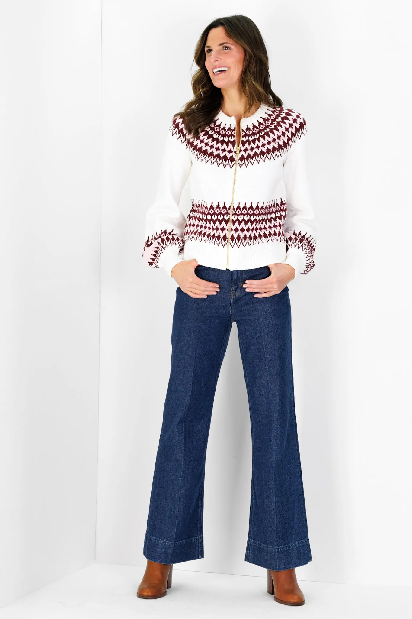 Fair Isle Zip Up Cardigan in Ivory sold by Duffield Lane product image thumbnail 3