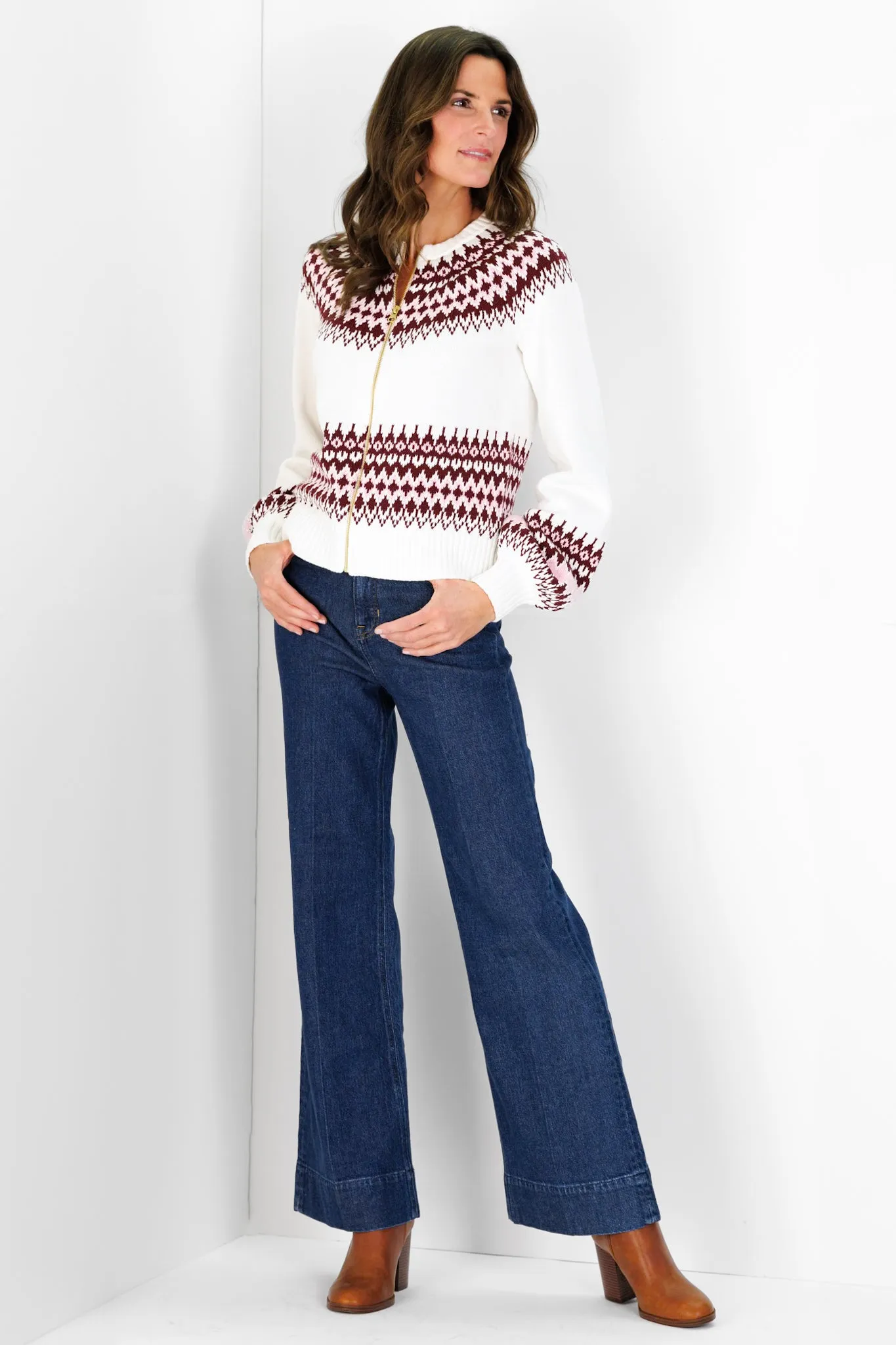 Fair Isle Zip Up Cardigan in Ivory sold by Duffield Lane product image thumbnail 2